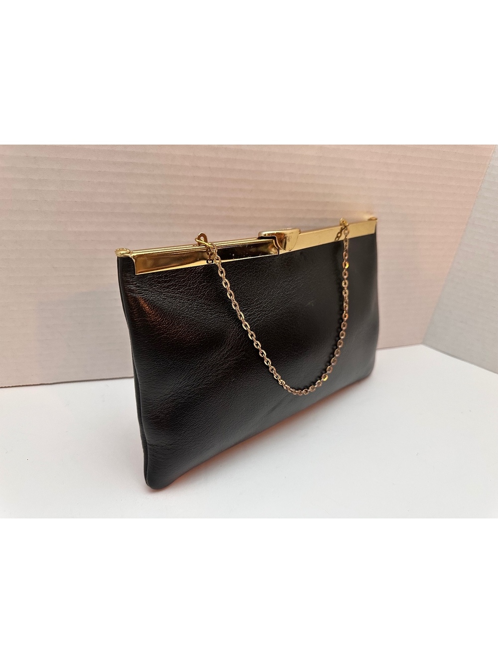 VINTAGE ETRA Genuine Leather Black Leather Envelope / Clutch/ Evening Bag